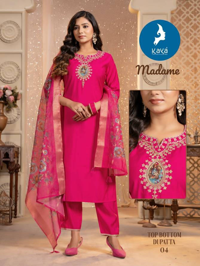 Madame By Kaya Roman Silk Designer Kurti With Bottom Dupatta Wholesale Price In Surat